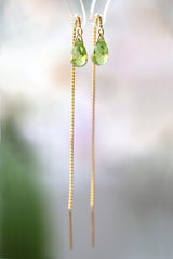 Peridot Drop Threader Earrings in Gold - Boutique Baltique