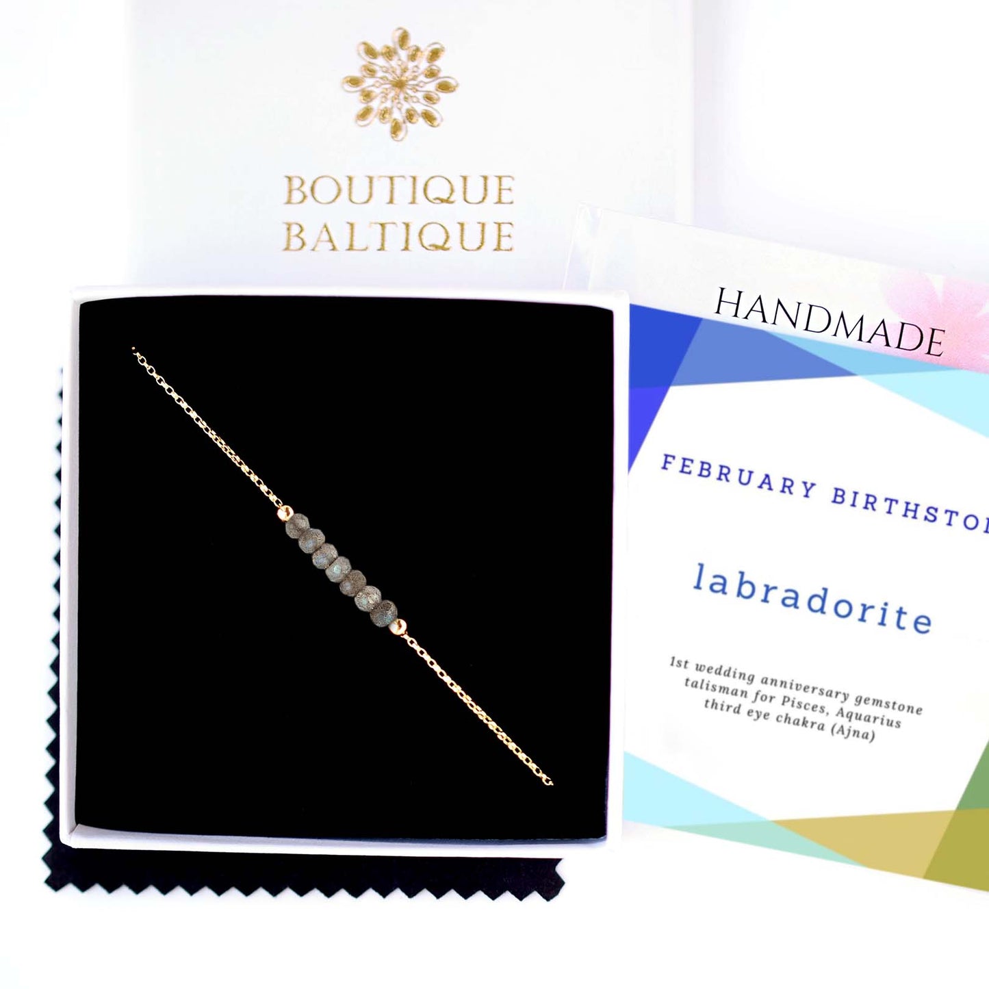 Labradorite Anklet with initials in Gold - Boutique Baltique