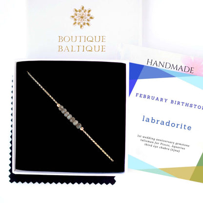 Labradorite Anklet with initials in Gold - Boutique Baltique