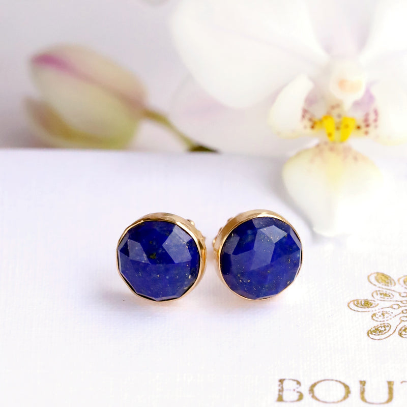 14k Gold Lapis Lazuli Stud Earrings