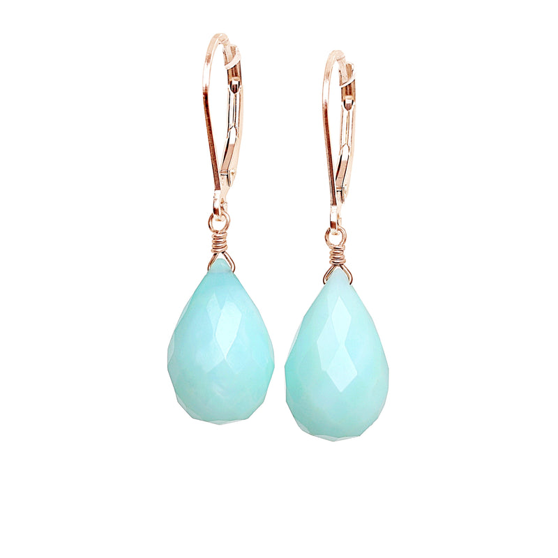 Large Blue Opal Earrings in Rose Gold - Boutique Baltique