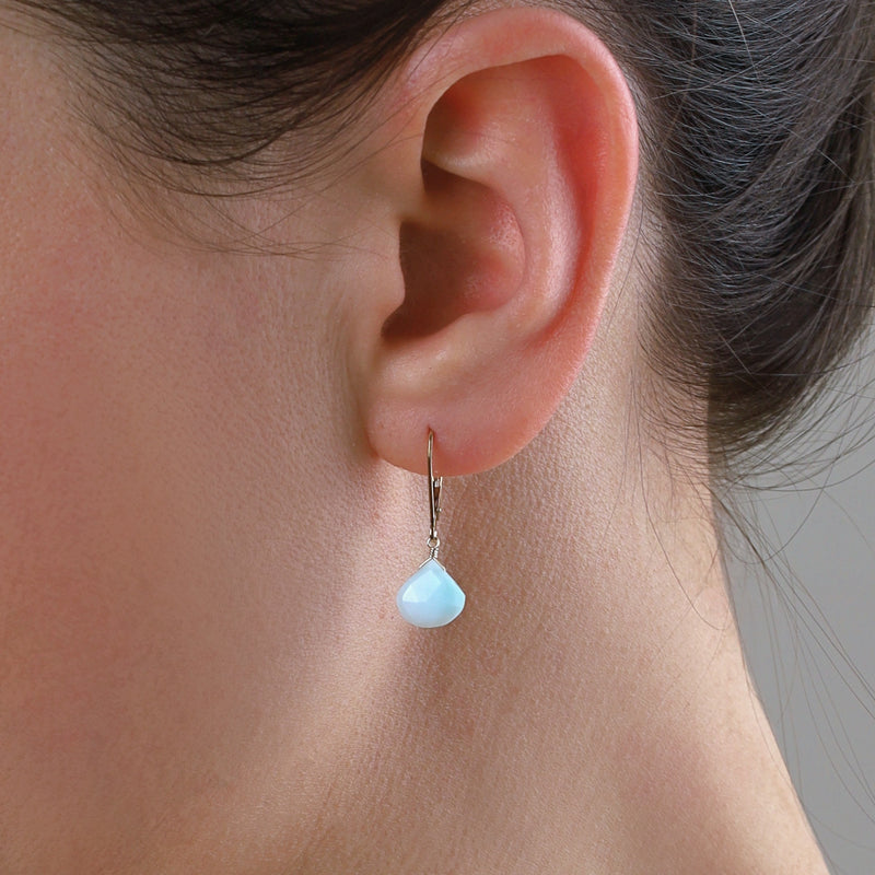 Dominican Larimar Earrings in Gold, Rose Gold, or Sterling Silver - Bouqite Baltique