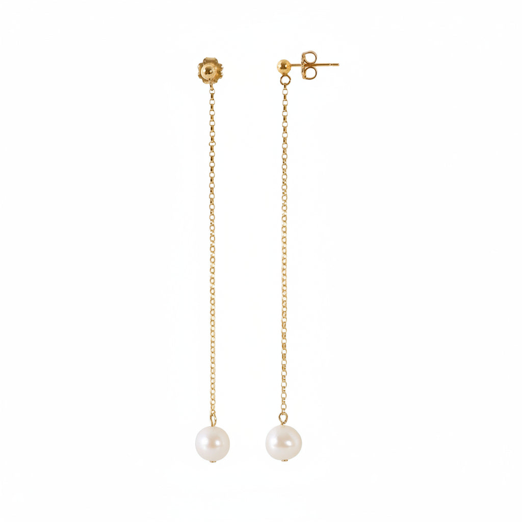 LUNA Freshwater Pearl Long Dangle Earrings in 1k Gold