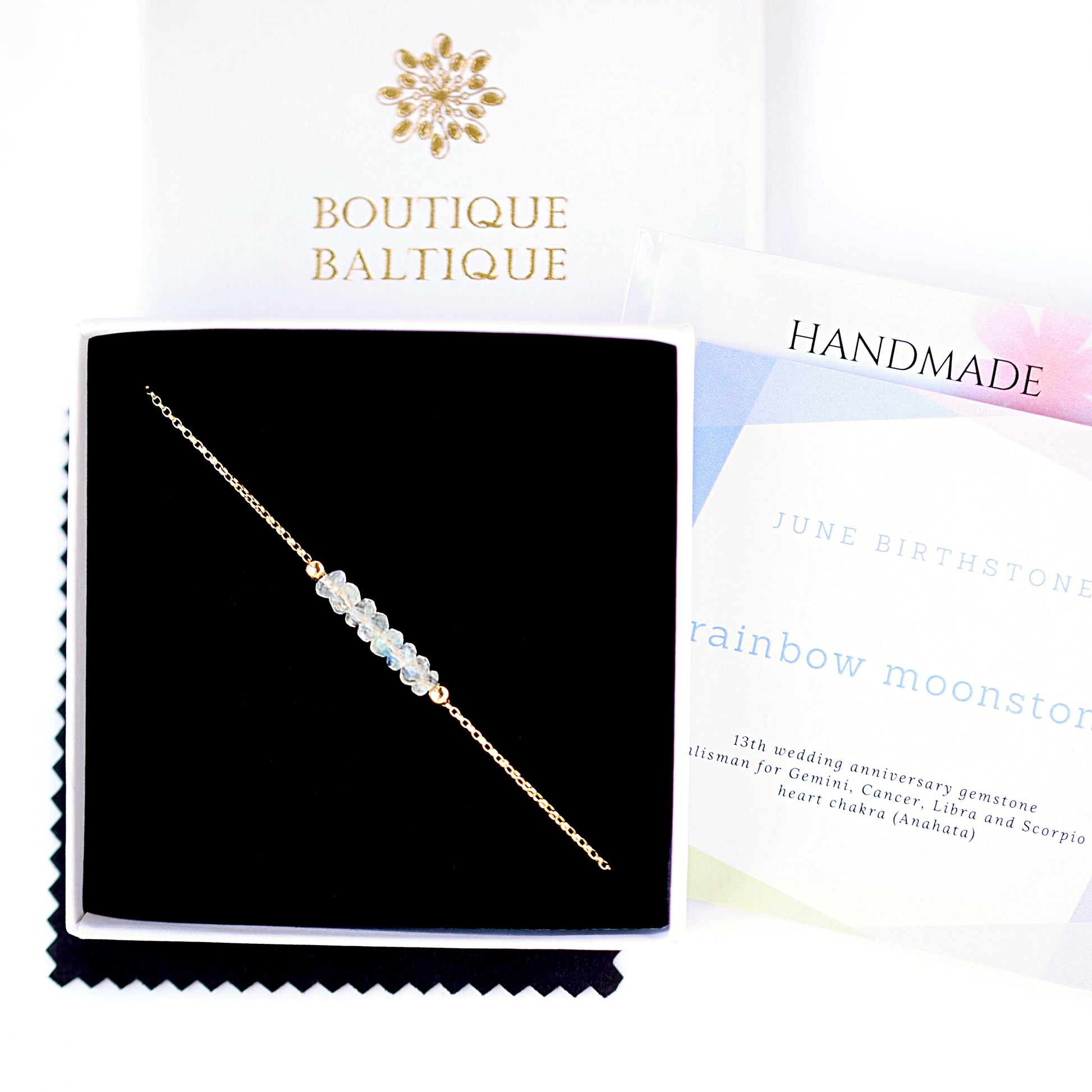 Rainbow Moonstone Anklet with initials in Gold - Boutique Baltique