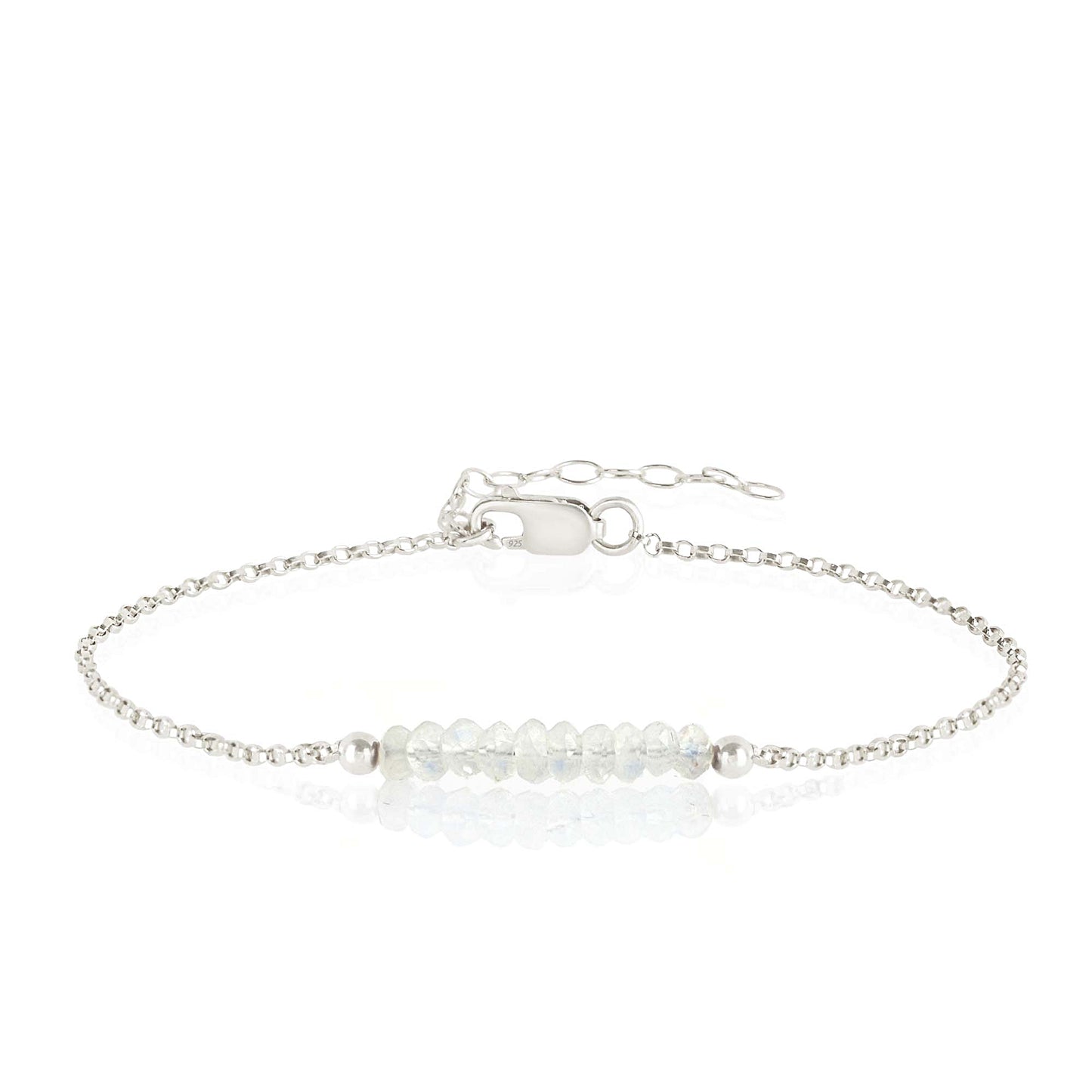 Rainbow Moonstone Anklet with initials in Silver - Boutique Baltique