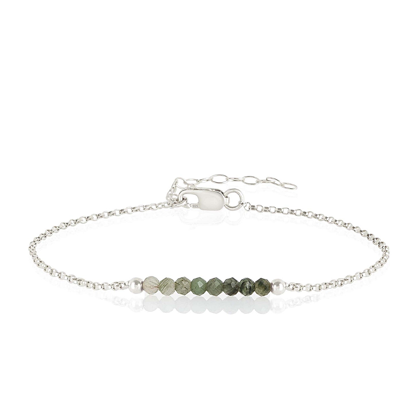Moss Aquamarine Anklet with initials in Silver - Boutique Baltique
