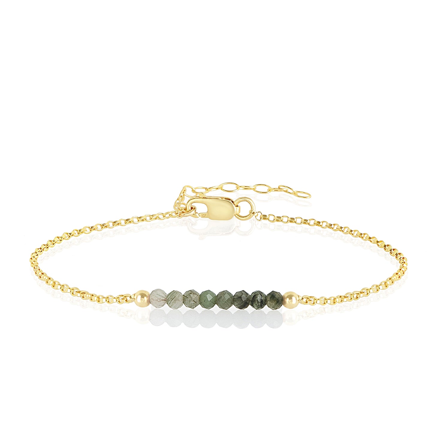 Moss Aquamarine Anklet with initials in Gold - Boutique Baltique