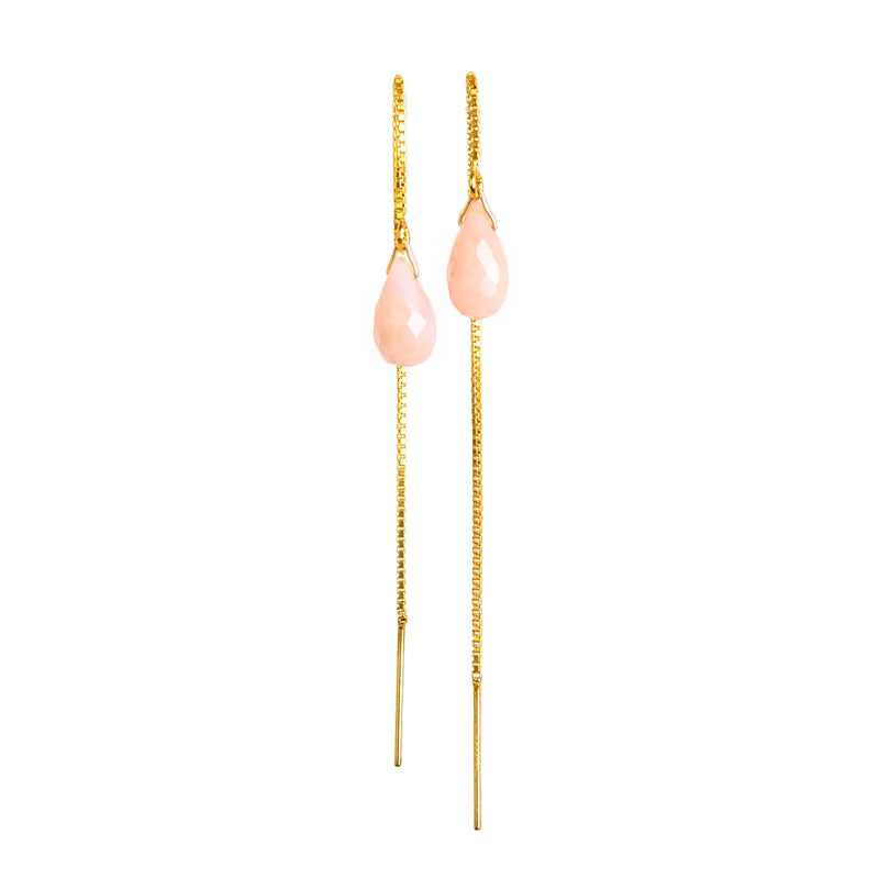 Pink Opal Drop Threader Earrings
