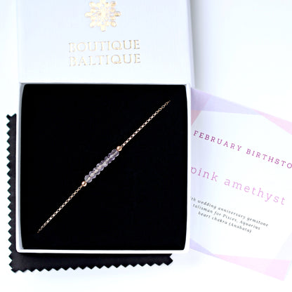Pink Amethyst Anklet with initials in Rose Gold - Boutique Baltique