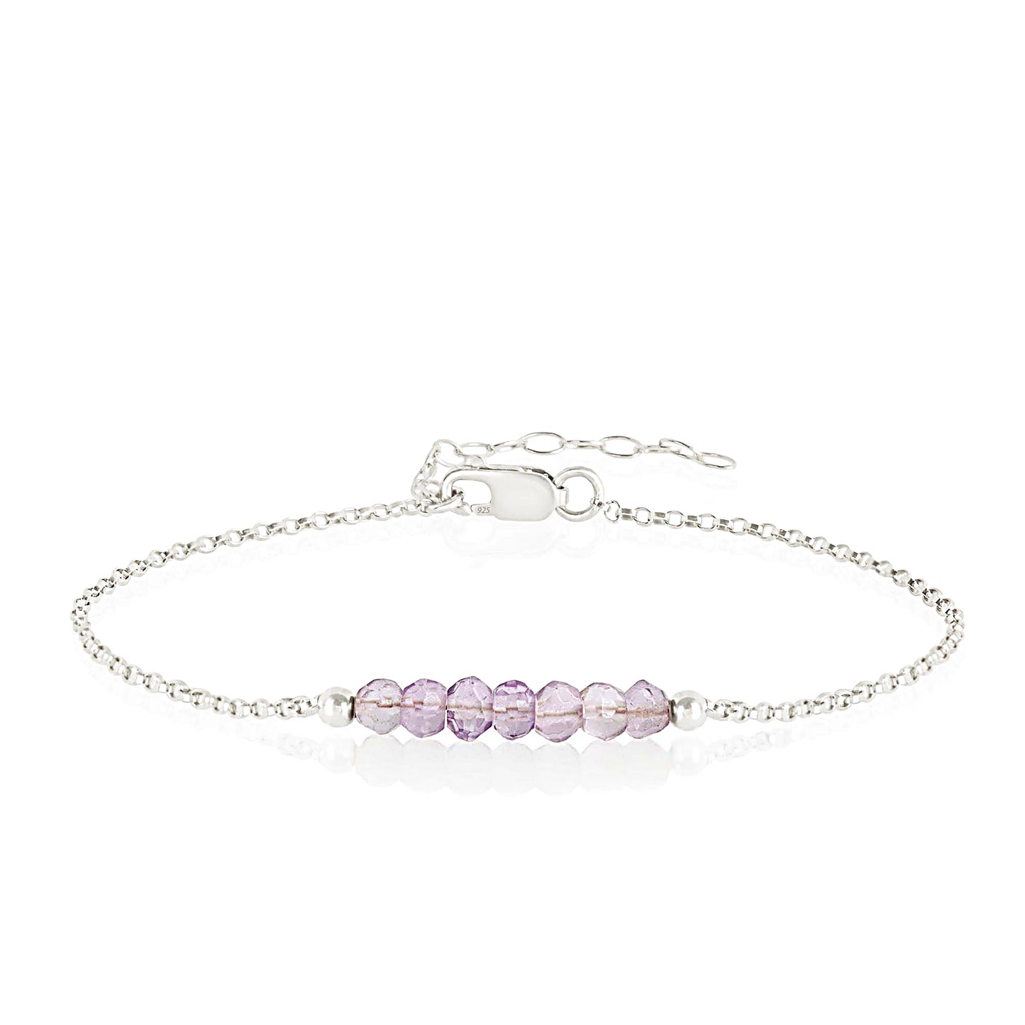 Pink Amethyst Anklet with initials in Silver - Boutique Baltique