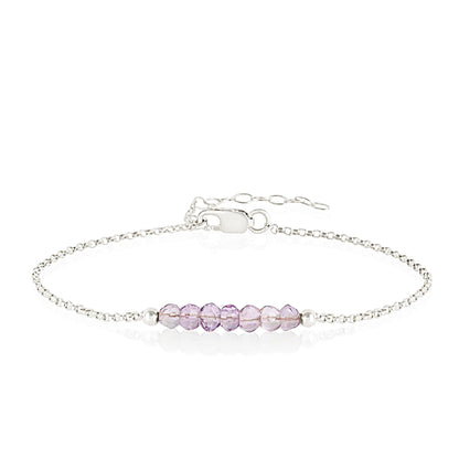 Pink Amethyst Anklet with initials in Silver - Boutique Baltique
