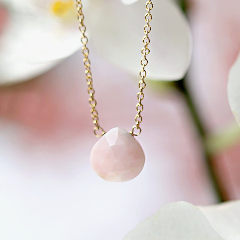 14k Gold Pink Opal Necklace