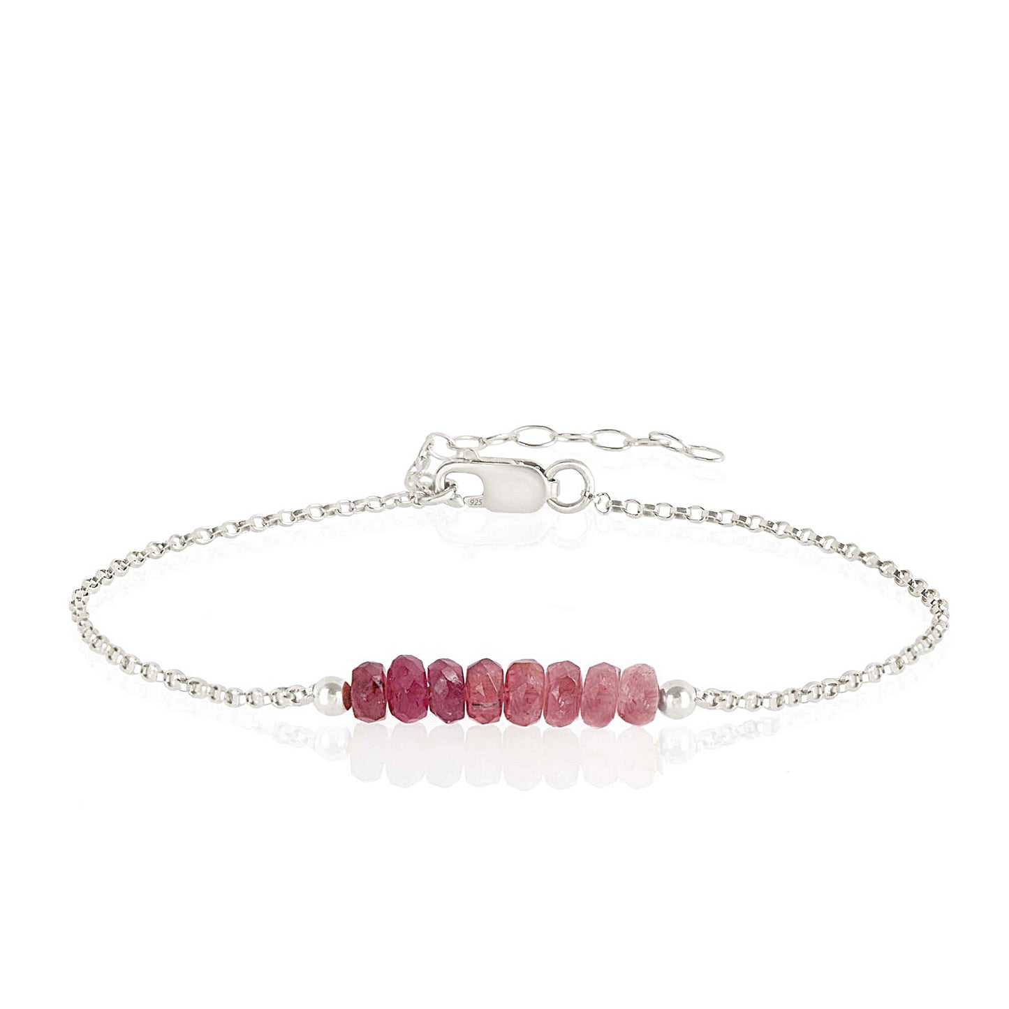 Rubellite Pink Tourmaline Anklet with initials in Silver - Boutique Baltique 