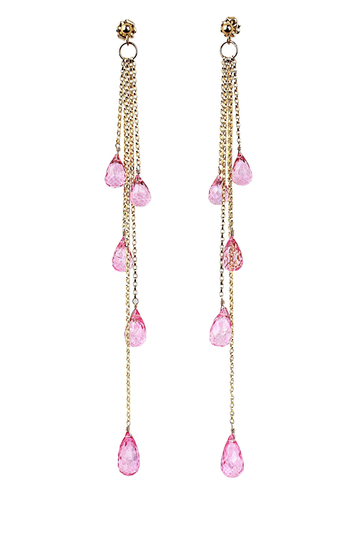 Pink Topaz Long Shoulder Earrings