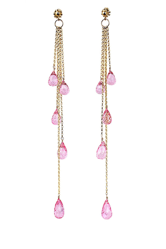 Pink Topaz Long Shoulder Earrings