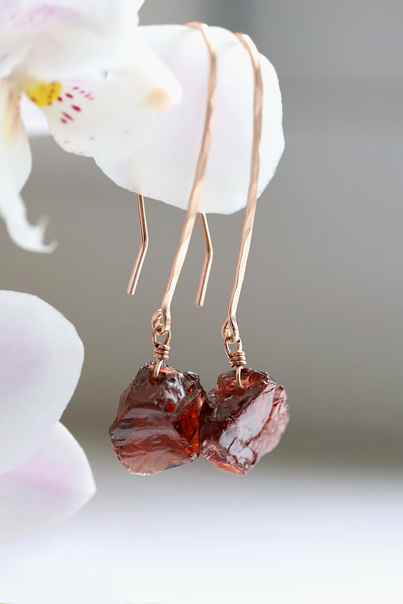 Raw Garnet Earrings in gold, rose gold, sterling silver, january birthstone - boutique baltique