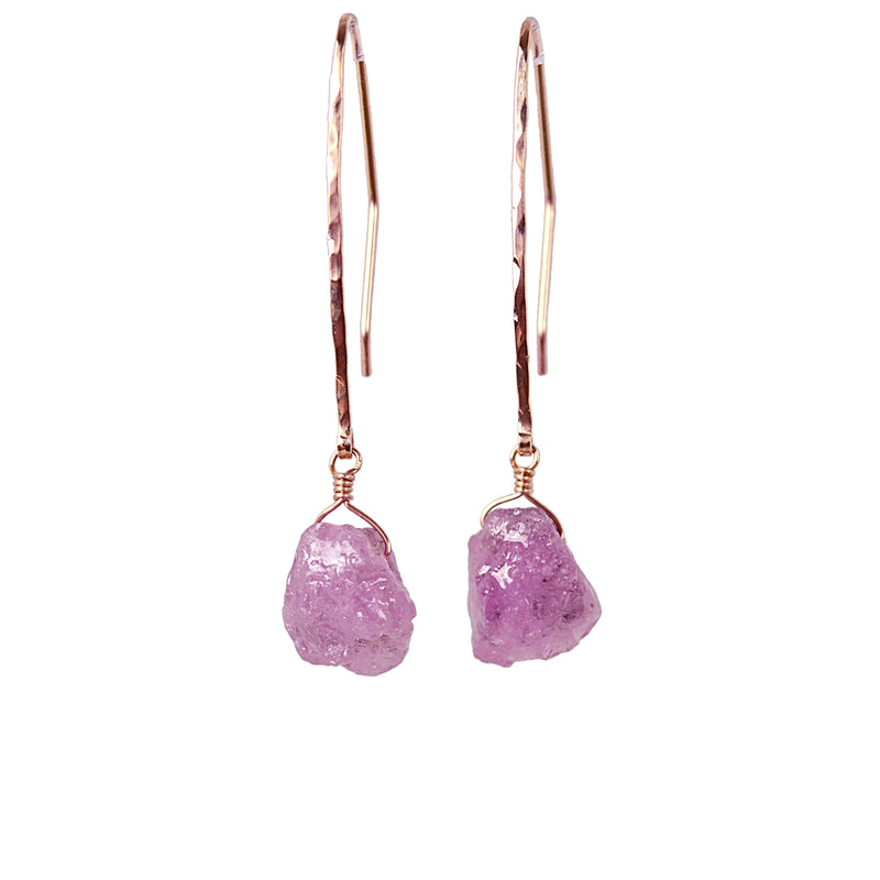 Raw Pink Sapphire Earrings, Rose Gold