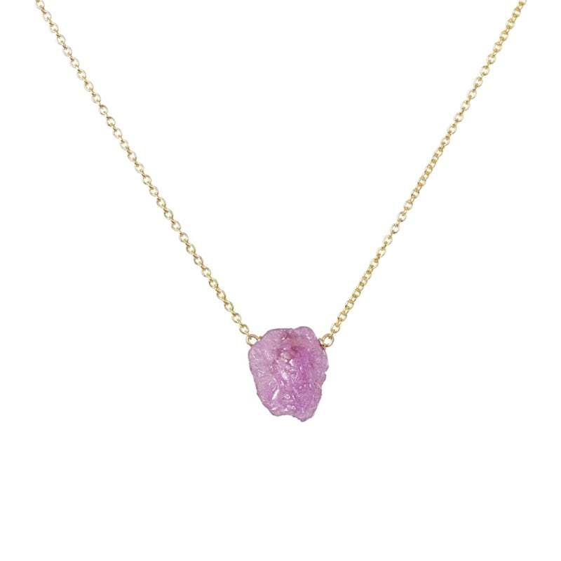 Raw Pink Sapphire Necklace, Gold