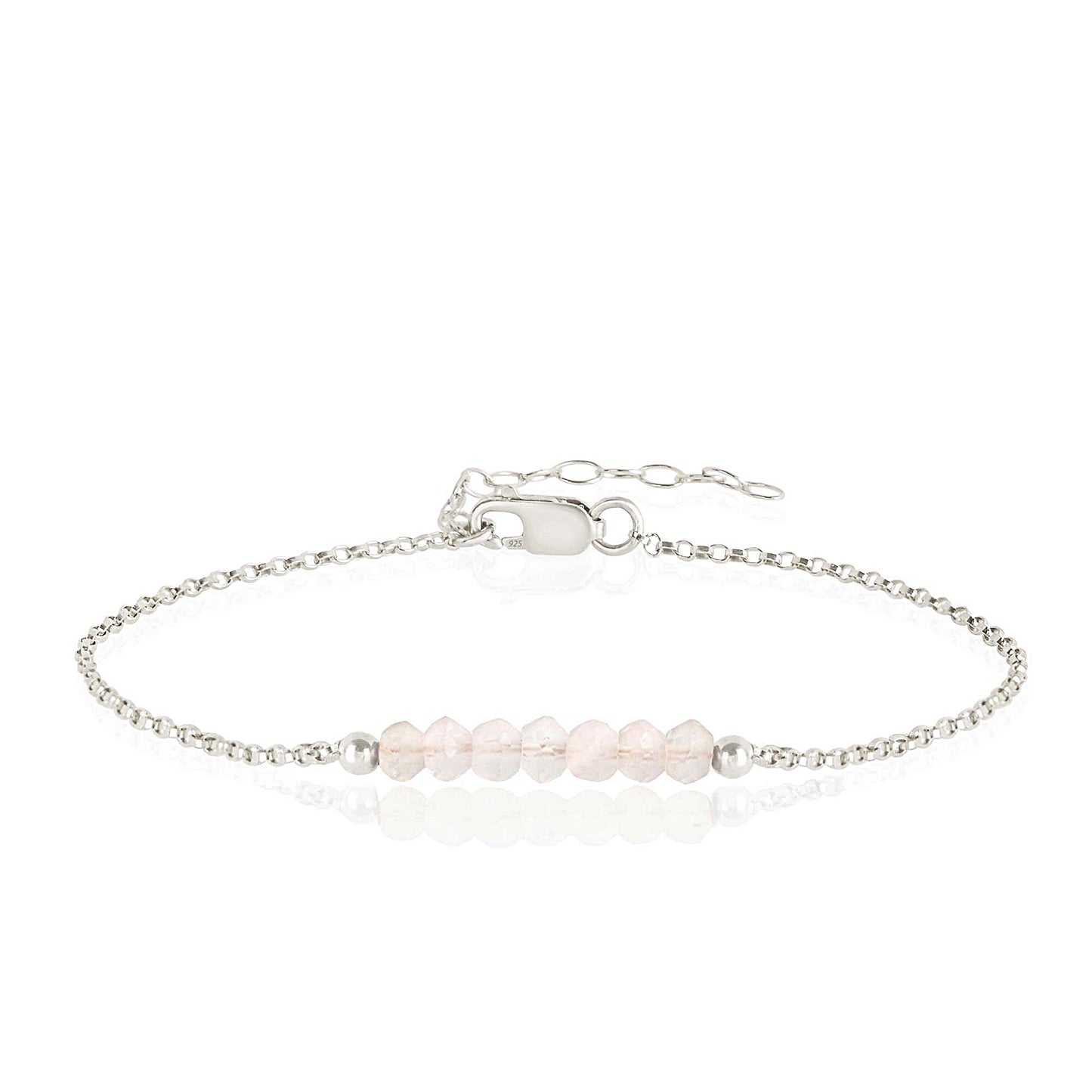 Rose Quartz Anklet with initials in Silver - Boutique Baltique