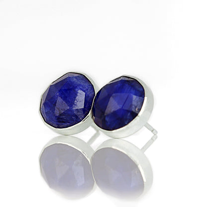 Blue Sapphire Stud Earrings in Sterling Silver 10mm