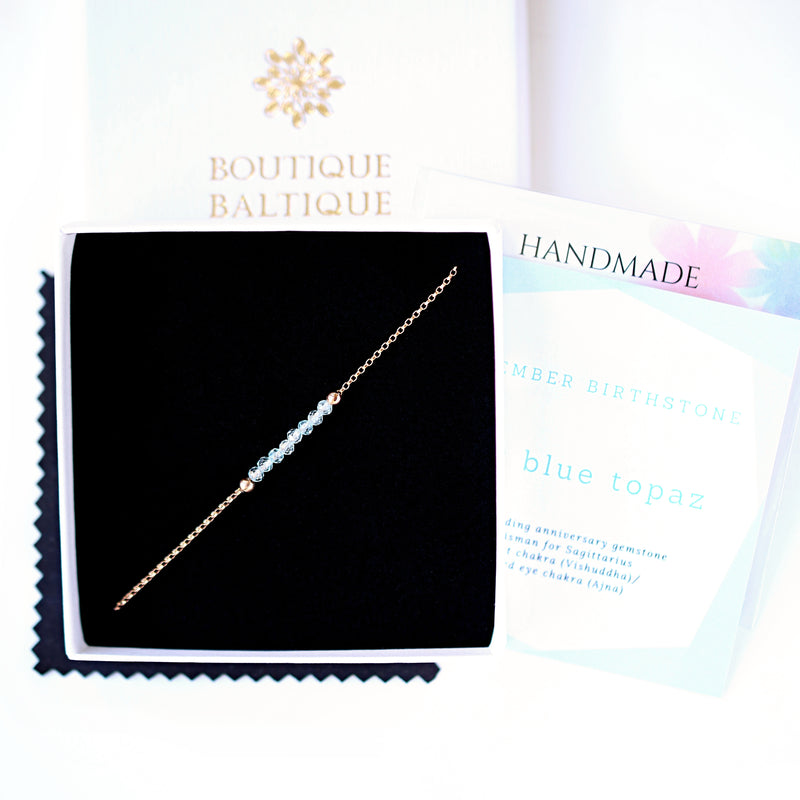 Sky Blue Topaz Bracelet with initials in Gold - Boutique Baltique