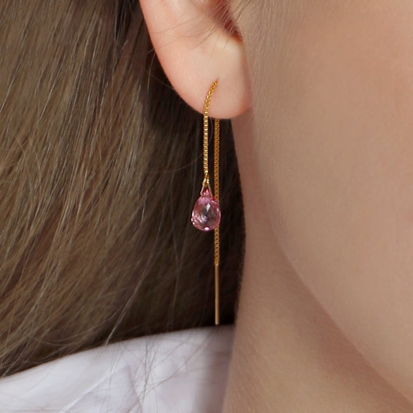 Pink Topaz Drop Threader Earrings