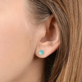 Kingman Turquoise earrings on ear 14ct gold
