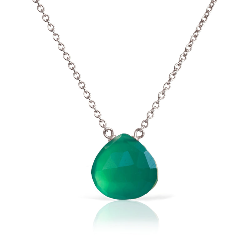 14K WHITE GOLD Green Onyx Necklace
