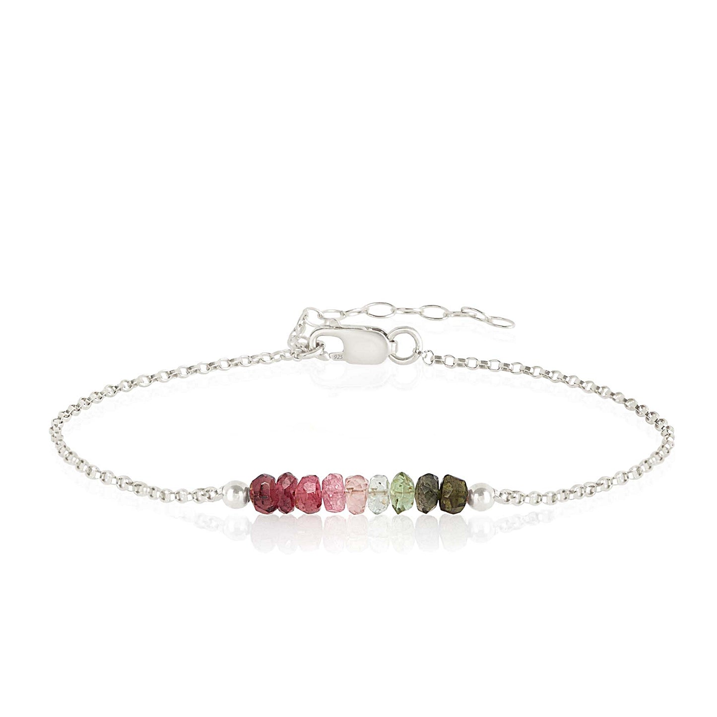 Watermelon Tourmaline Anklet with initials in Silver - Boutique Baltique 