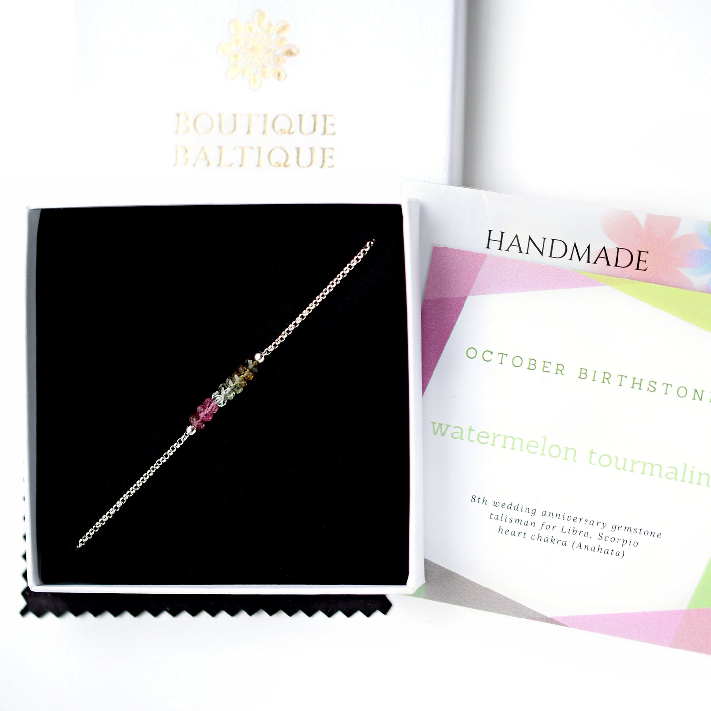 Watermelon Tourmaline Anklet with initials in Silver - Boutique Baltique 