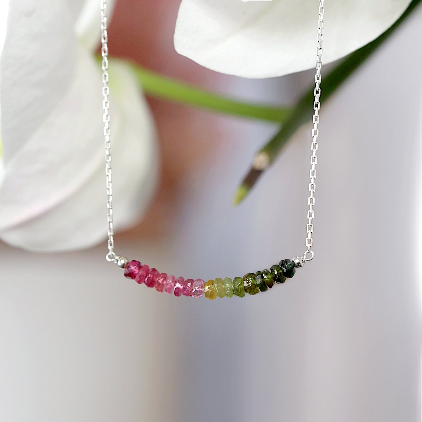 Watermelon Tourmaline Bar Necklace • LINEA