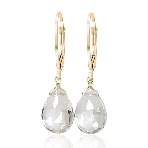 14k Gold Clear Quartz Earrings with Leverbacks