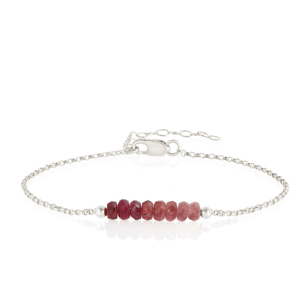 Rubelite Pink Tourmaline Bracelet with initials in Silver - Bouqitue Baltique