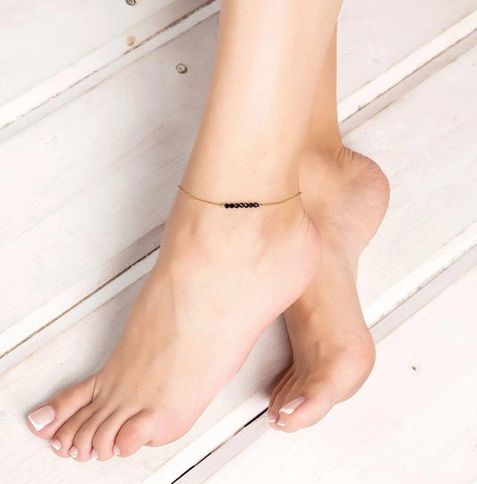 Black Tourmaline Anklet with initials in Gold - Boutique Baltique