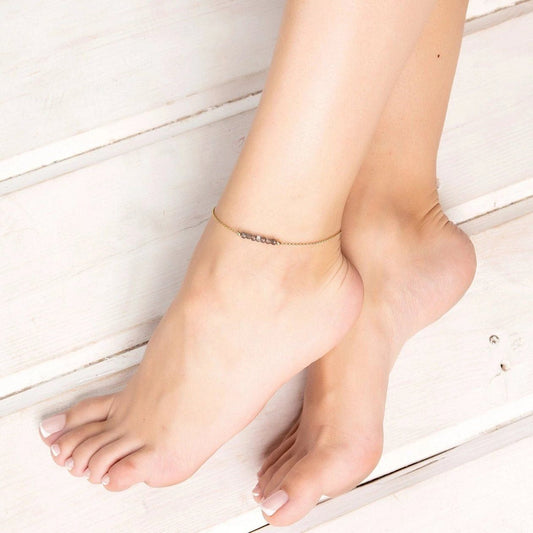 Labradorite Anklet with initials in Gold - Boutique Baltique