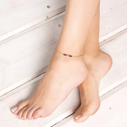 Watermelon Tourmaline Anklet with initials in Gold - Boutique Baltique 