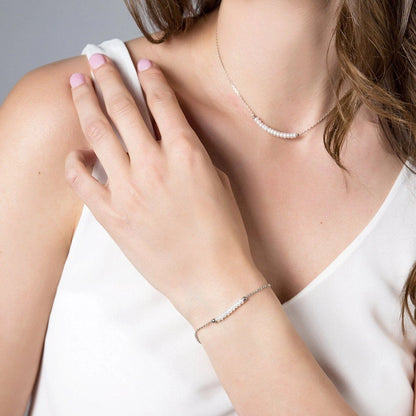 White Freshwater Pearl Bracelet with initials in Silver - Boutique Baltique