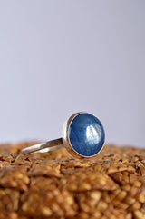 Natural Kyanite Ring, Round Solitaire Blue Kyanite Statement Ring in Sterling Silver, Gift For Women