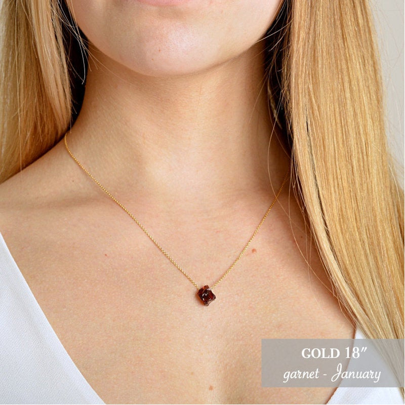 Raw Garnet Necklace in gold, rose gold, sterling silver, january birthstone - boutique baltique
