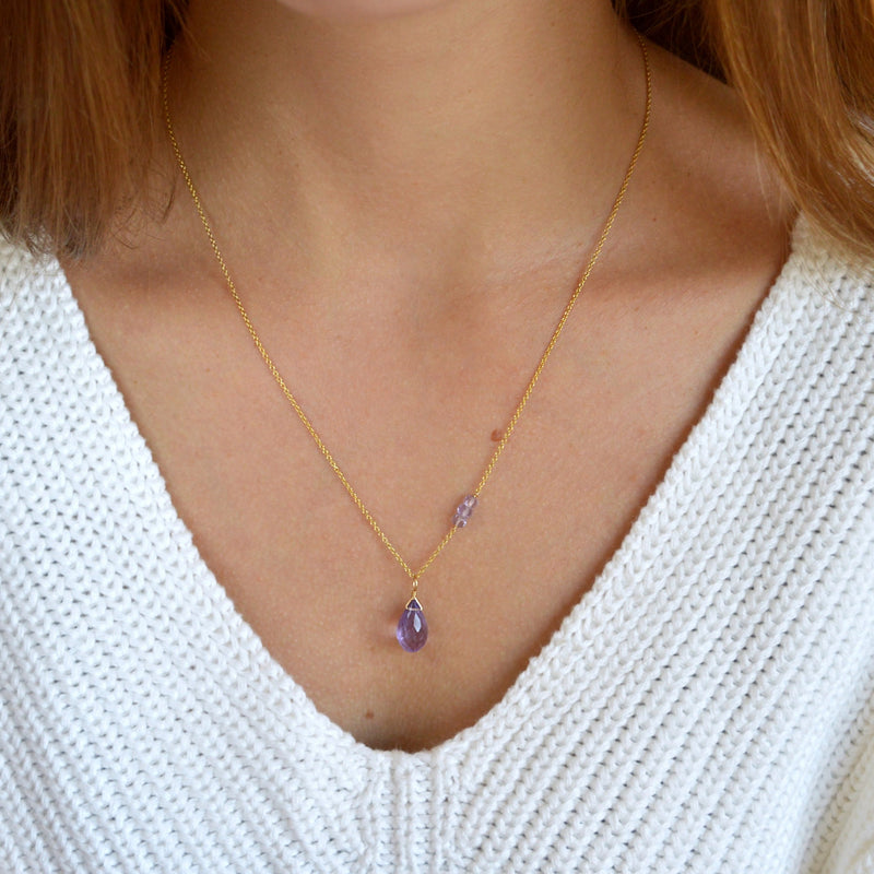 Birthstone Pendant Necklace with sideway accents - Boutique Baltique
