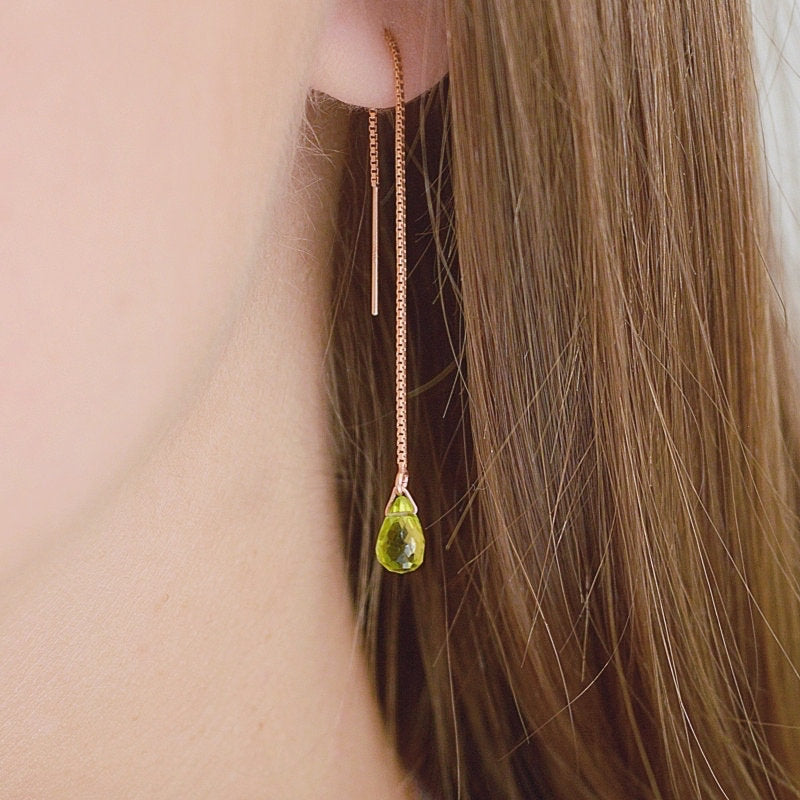 Peridot Drop Threader Earrings in Rose Gold - Boutique Baltique