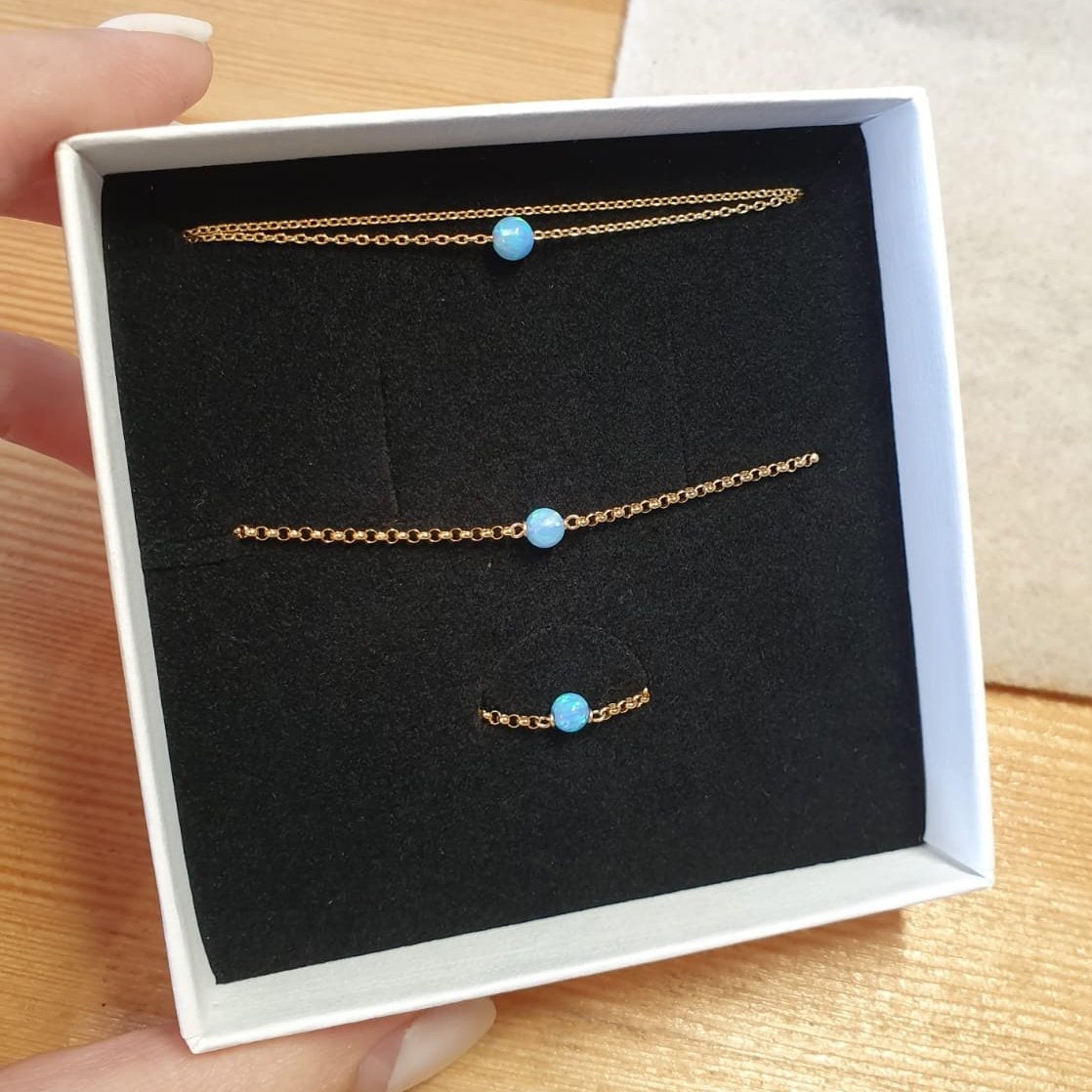 White or Blue Opal Bracelet in 14k Gold Filled, Rose Gold or Sterling Silver, Jewelry Gift for Women - October Birthstone