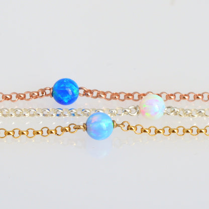 White or Blue Opal Bracelet in 14k Gold Filled, Rose Gold or Sterling Silver, Jewelry Gift for Women - October Birthstone