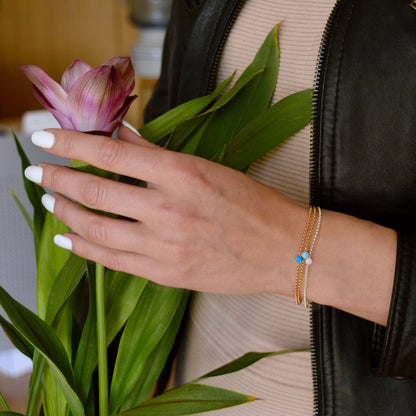 White or Blue Opal Bracelet in 14k Gold Filled, Rose Gold or Sterling Silver, Jewelry Gift for Women - October Birthstone