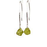 Raw Peridot Dangle Earrings in 14k White Gold or Silverwith hammered handmade earwires