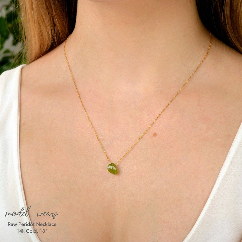 Raw Peridot necklace in 14k Gold