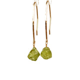 Raw Peridot Dangle Earrings in 14k Gold with hammered handmade earwires