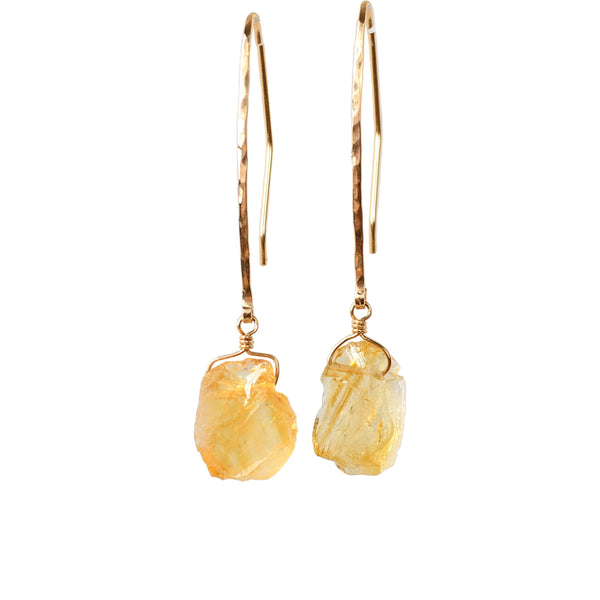 Raw Citrine Earrings, November Birthstone, Raw Stone, Yellow Crystal Gemstone in 14k Gold, Rose Gold or Sterling Silver. Gift for Women