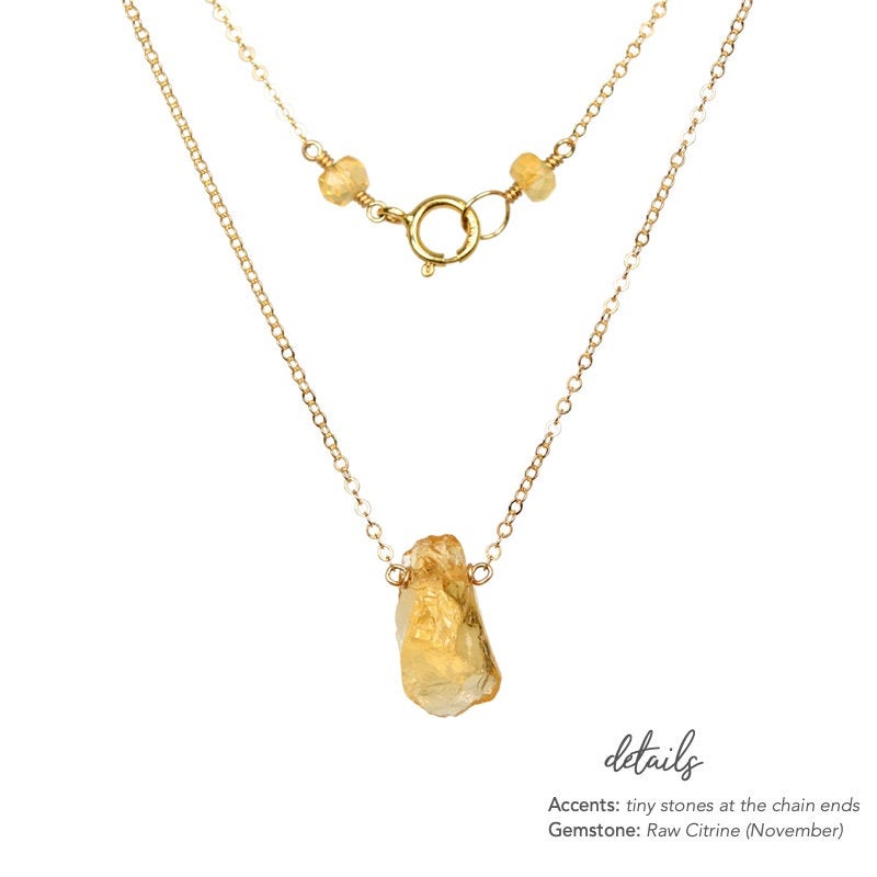 Raw Citrine necklace in Gold, Rose Gold or Sterling Silver, November Birthstone, Raw Stone, Gift for Women
