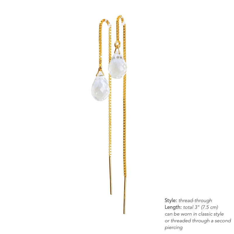 Aquamarine Threader Earrings in 14k Solid Gold, Rose Gold or Sterling Silver - March Birthstone - &quot;Splash&quot; - Gift for Women